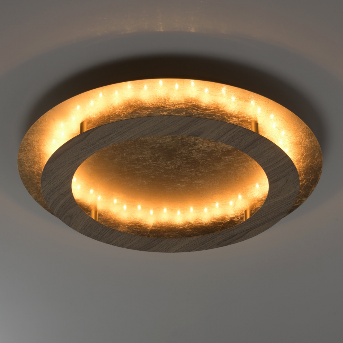 Złoto-drewniana lampa sufitowa LED 50 cm RegenBogen - | sklep